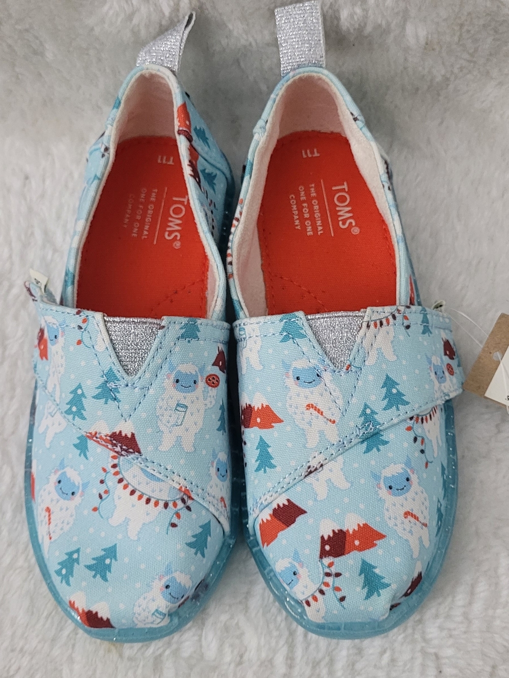 TOMS Kids Light Blue Yeti Print Slip-On Shoes